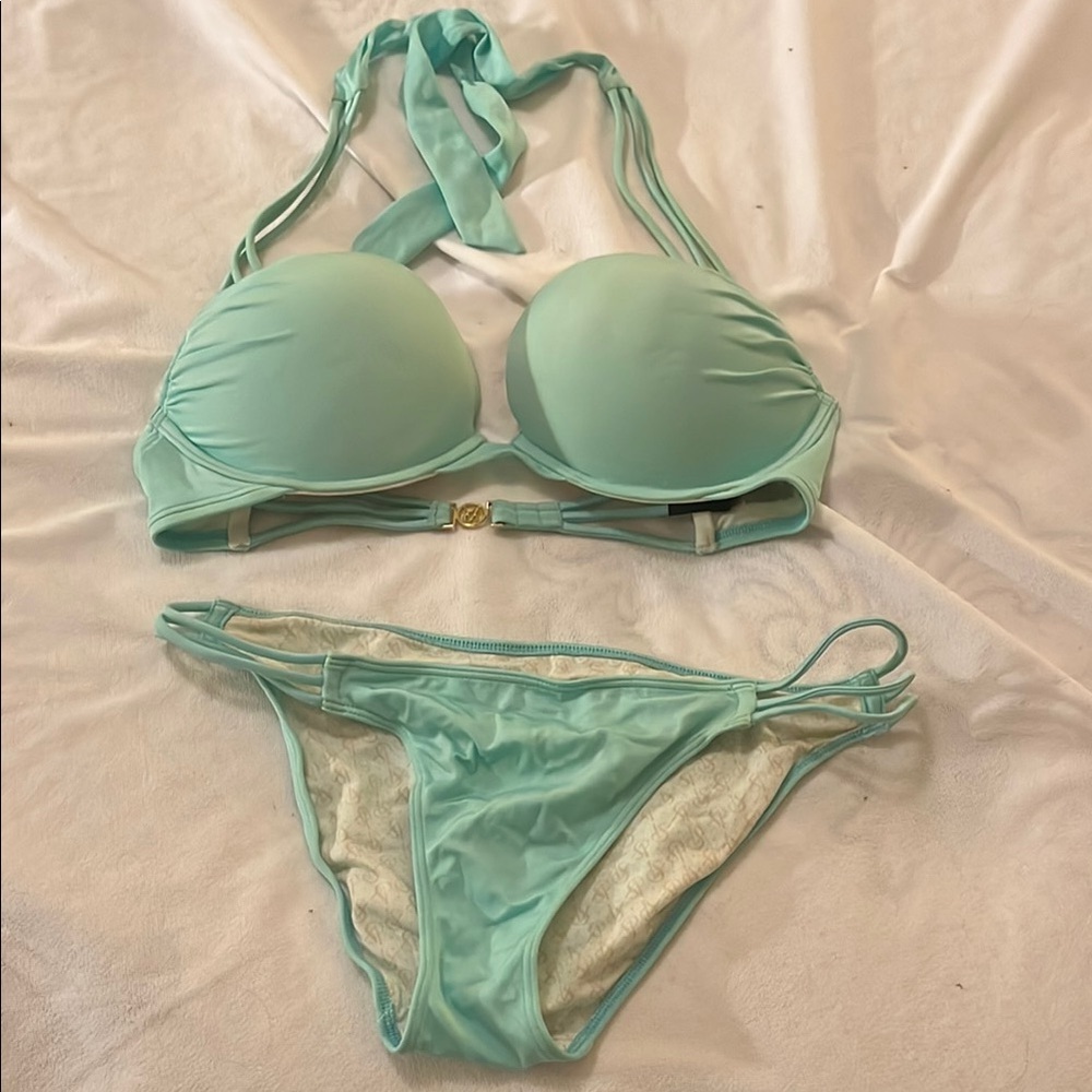 Victoria's Secret Blue Bikini Set with Adjustable Ties